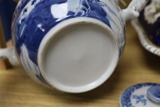 An 18th century blue and white teapot